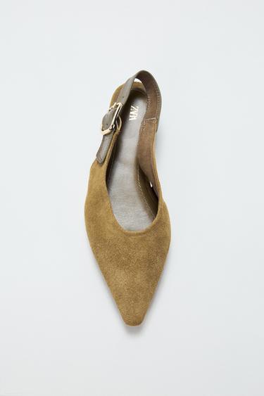 Zara COMBINED LEATHER SLINGBACK SHOES - Khaki Green