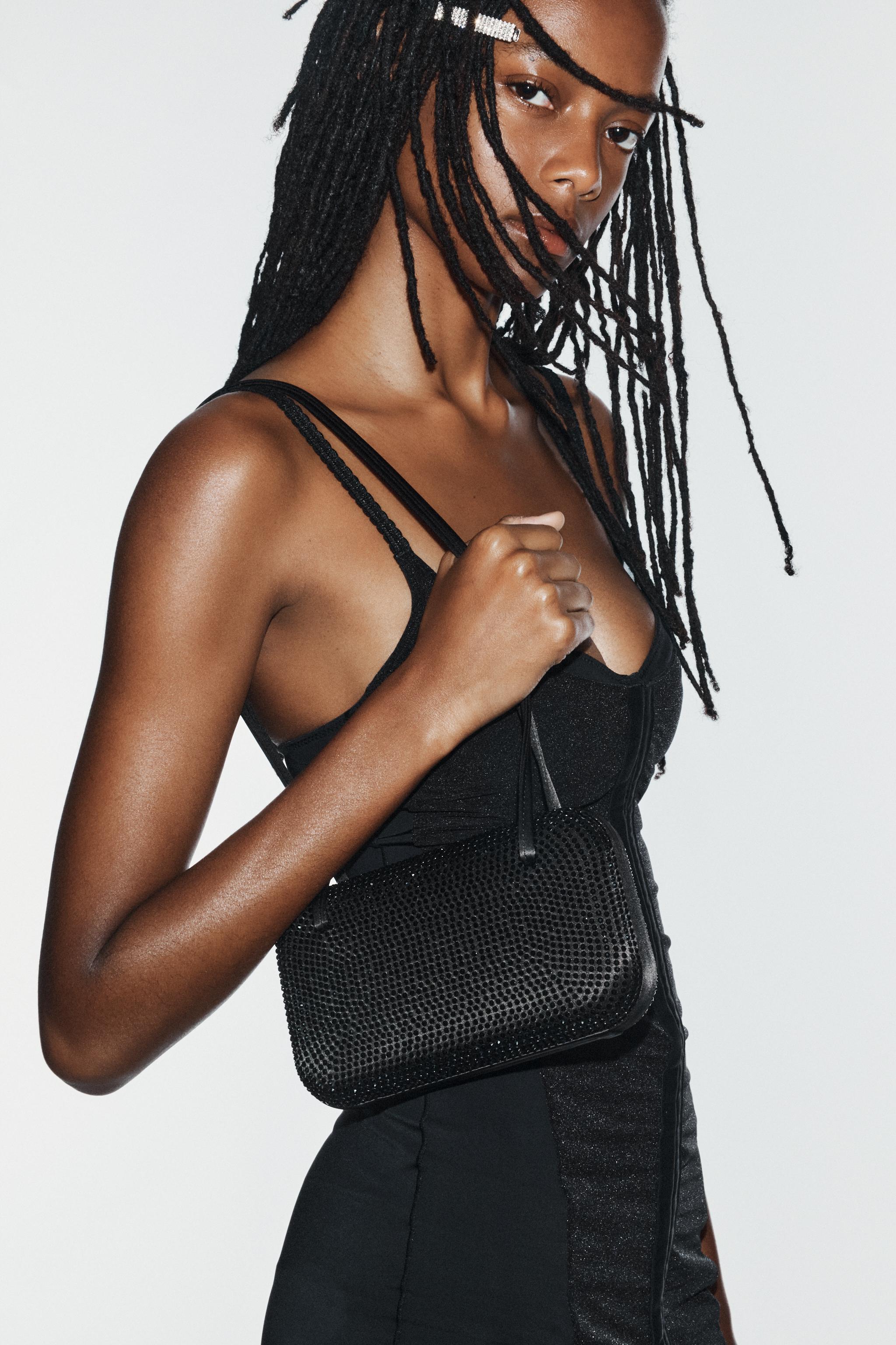 RHINESTONE SHOULDER BAG — Black