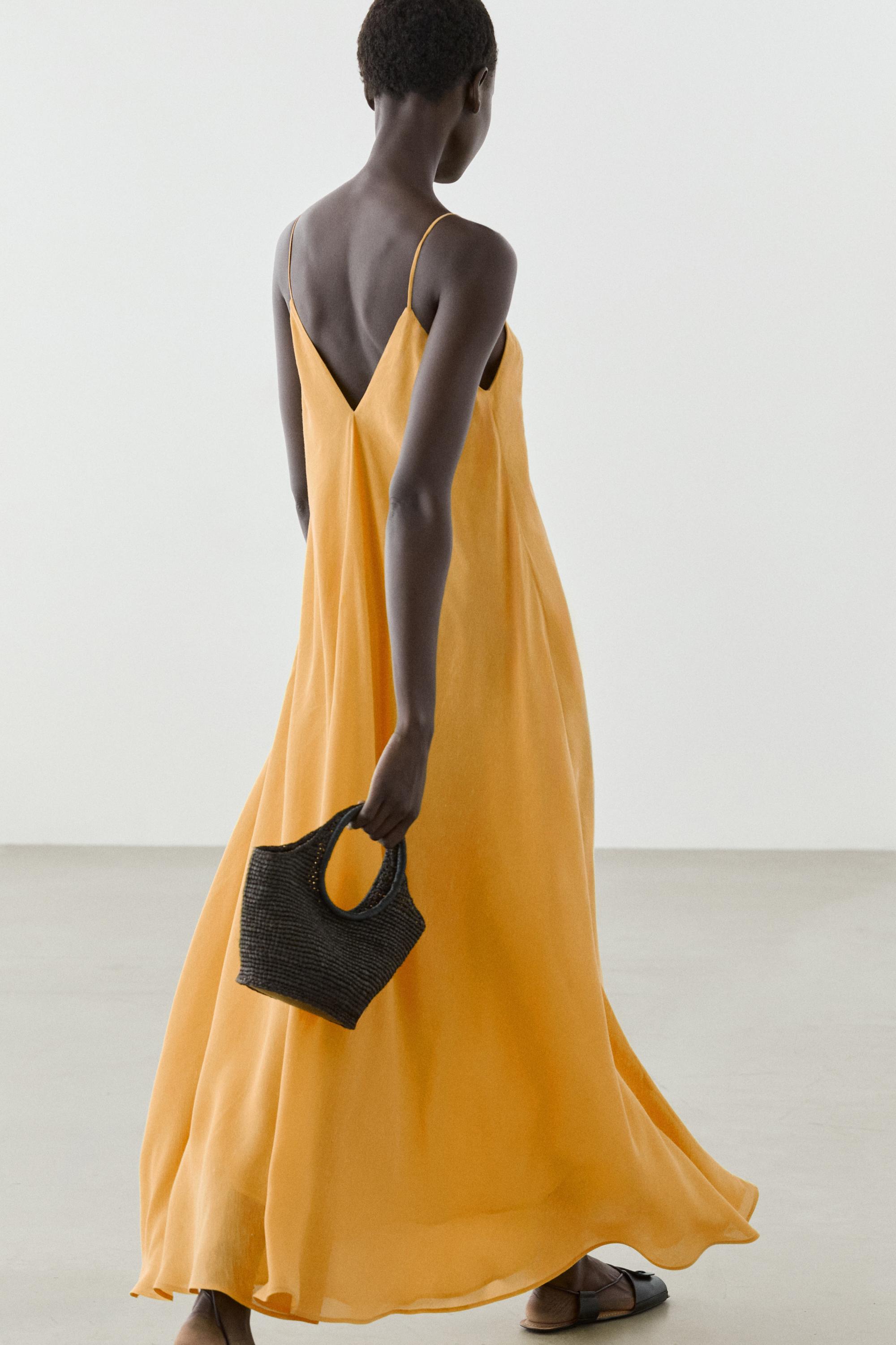 Linen blend flowing V-neck dress
