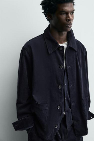 CORDUROY OVERSHIRT WITH POCKETS - Blue by Zara - Image 4
