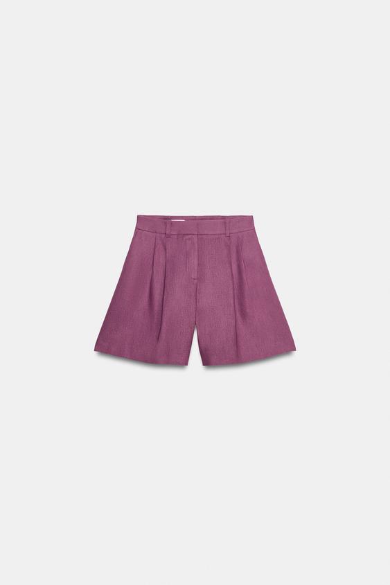 PLEATED LINEN BLEND BERMUDA SHORTS - Plum by Zara - Image 0