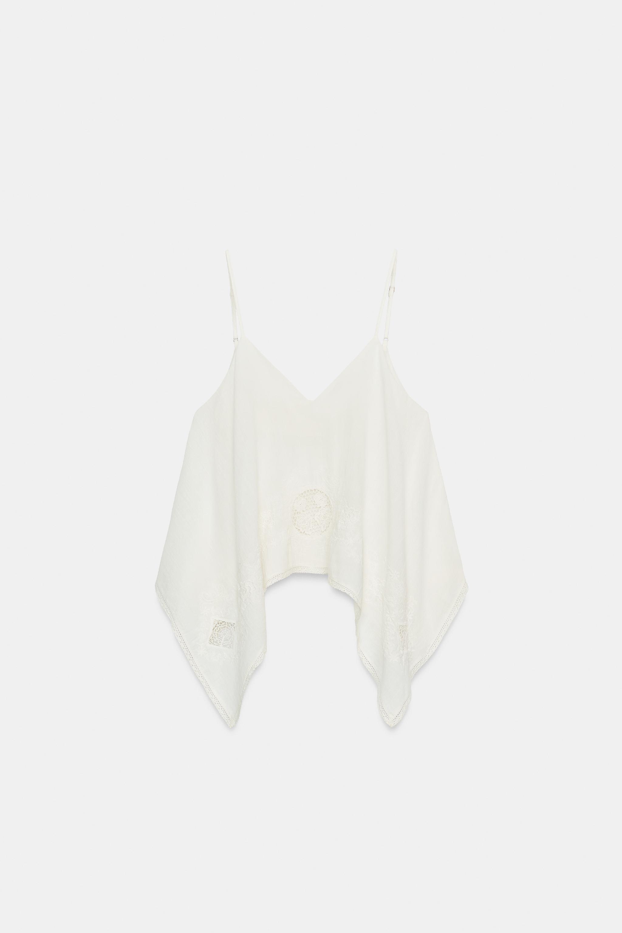 ASYMMETRIC EMBROIDERED GAUZE TOP