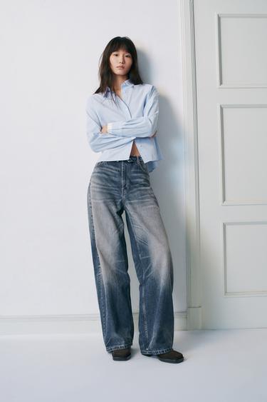TRF MID-WAIST FOLDED WAISTBAND JEANS - Navy blue by Zara