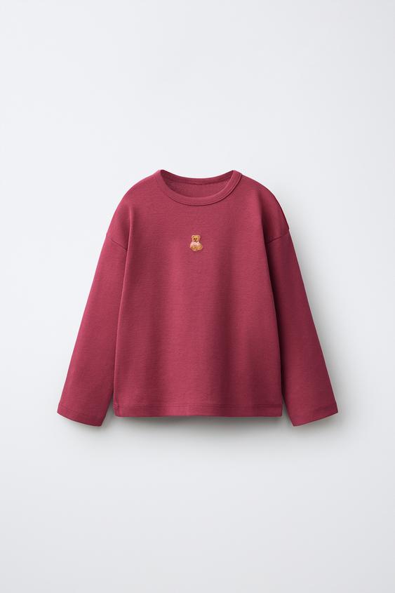 EMBROIDERED ANIMAL T-SHIRT - Burgundy by Zara - Image 0
