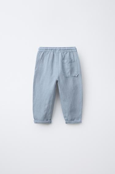 LINEN BLEND STRAIGHT TROUSERS - Light blue by Zara - Image 1