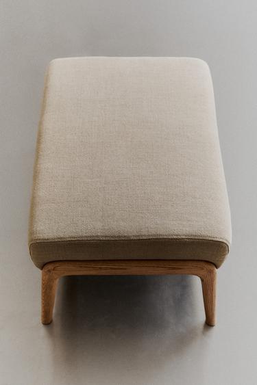 Zara ASH WOOD AND LINEN FOOTREST STOOL - Light beige