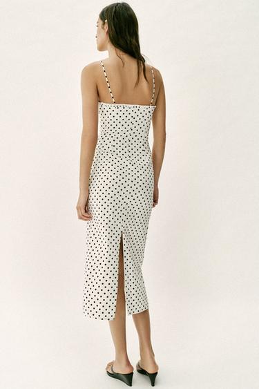 ROBE MI-LONGUE CORSAGE À POIS - Blanc / Noir de Zara - Image 4