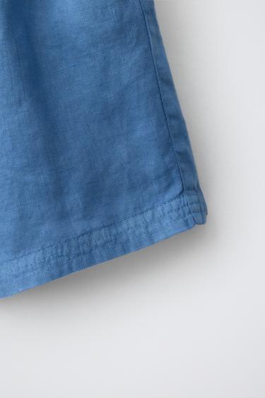 100% LINEN BERMUDA SHORTS - Ecru / Blue by Zara - Image 3