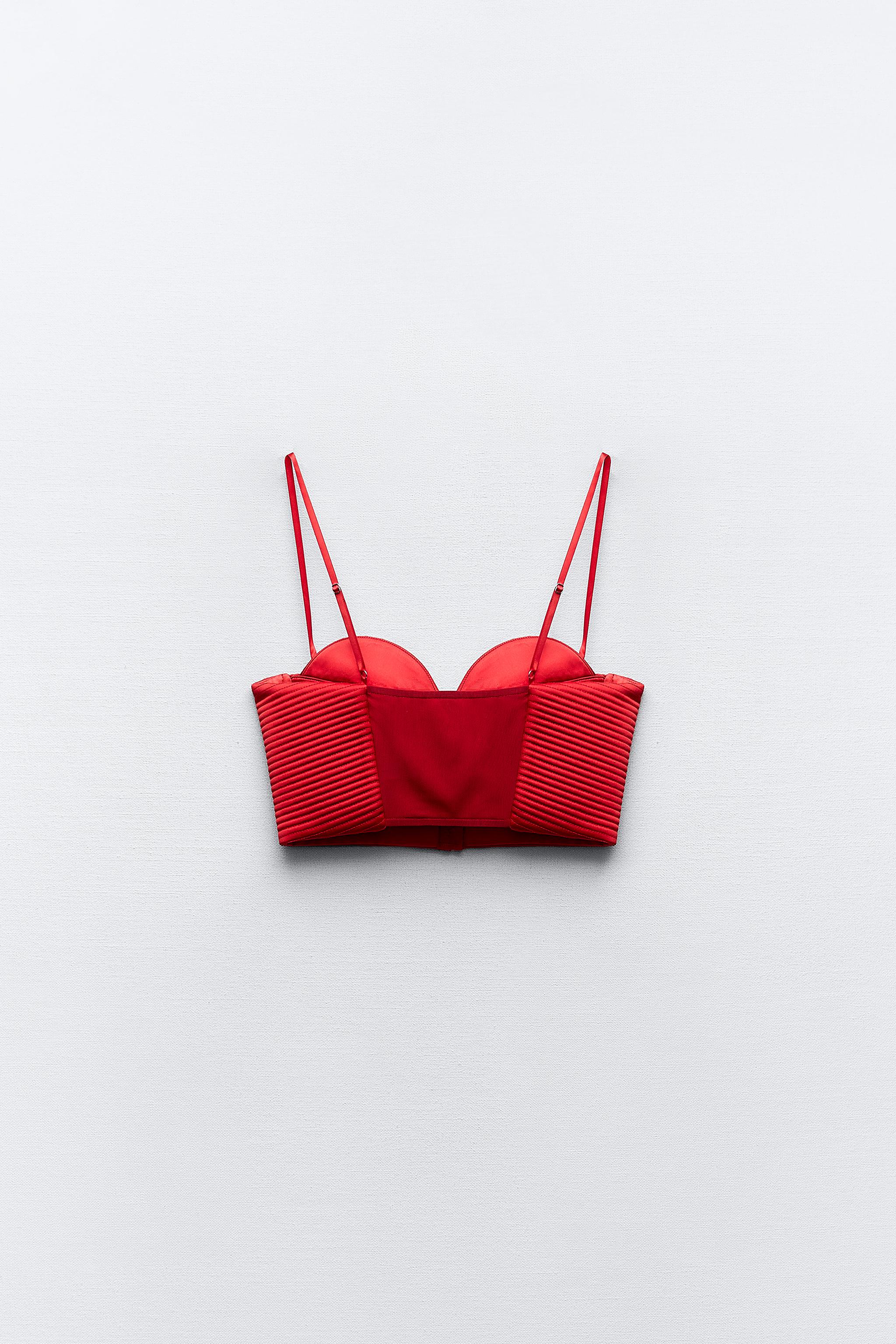  Shirred Back Satin Bralette Top (Color : Red, Size : X