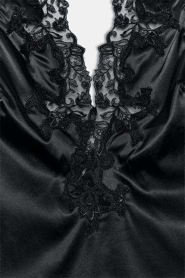 Zara ZW COLLECTION LACE HALTER SATIN EFFECT BODYSUIT - Black