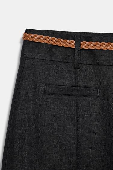 PANTALON JUPE-CULOTTE EN LIN AVEC CEINTURE TRESSÉE - Noir de Zara - Image 9