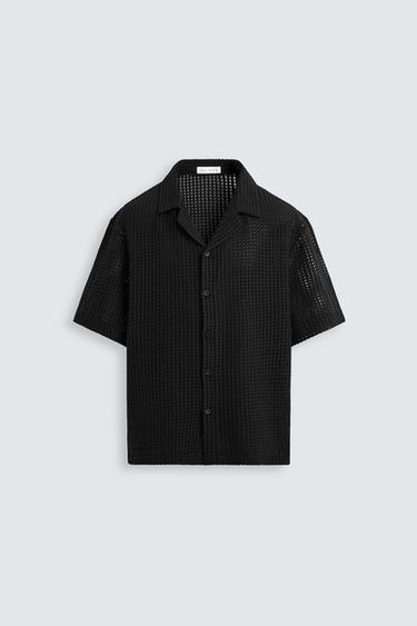 Zara OPEN JACQUARD SHIRT - Black