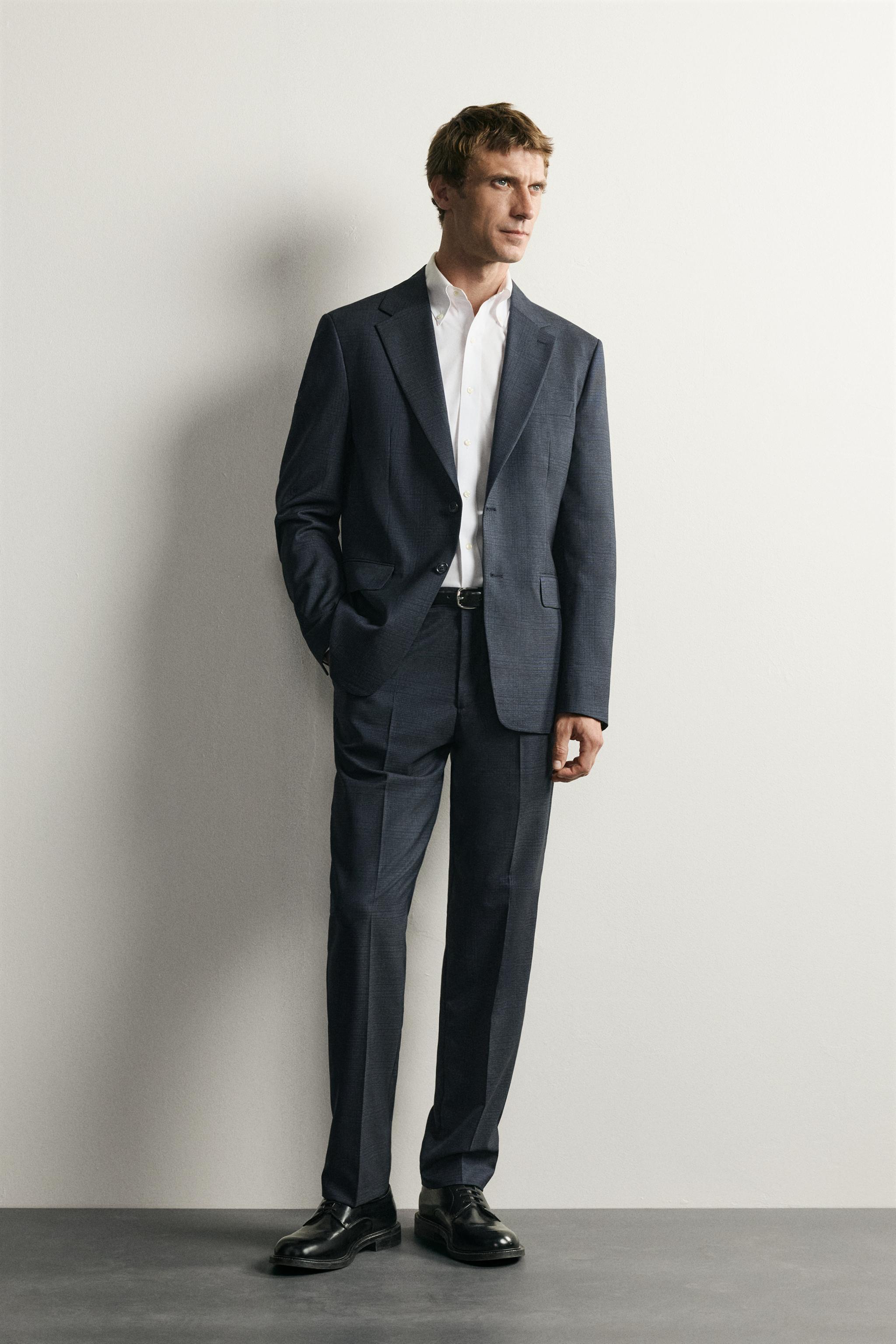 チェック柄レギュラーフィットスーツブレザー - ブルー | ZARA Japan