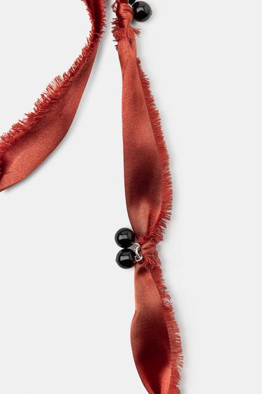 LOT DE 2 COLLIERS EN TISSU ET PIERRES FANTAISIE - Marron de Zara - Image 3