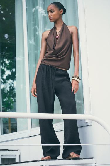Zara DRAPED HALTER TOP - Brown