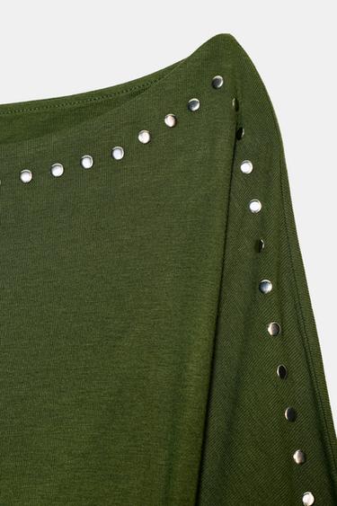 LONG SLEEVE STUDDED T-SHIRT - Green marl by Zara - Image 7