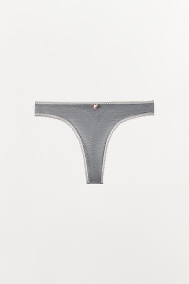 POINTELLE FLOWER THONG - Grey by Zara