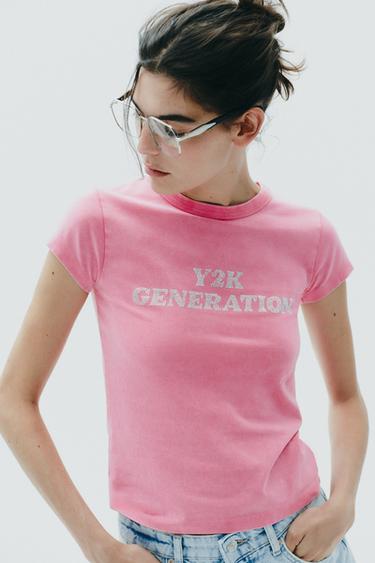 WASHED-EFFECT RHINESTONE T-SHIRT - Pink by Zara