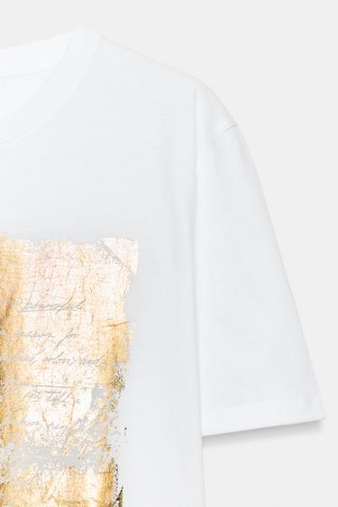 T-SHIRT MÉTALLISÉ MANCHES COURTES - Blanc de Zara - Image 6