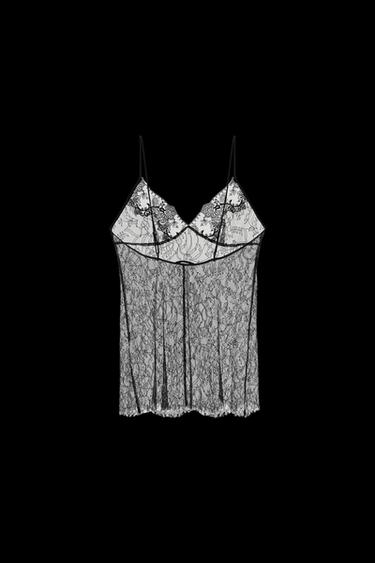 LACE STRAPPY TOP - Black by Zara - Image 0