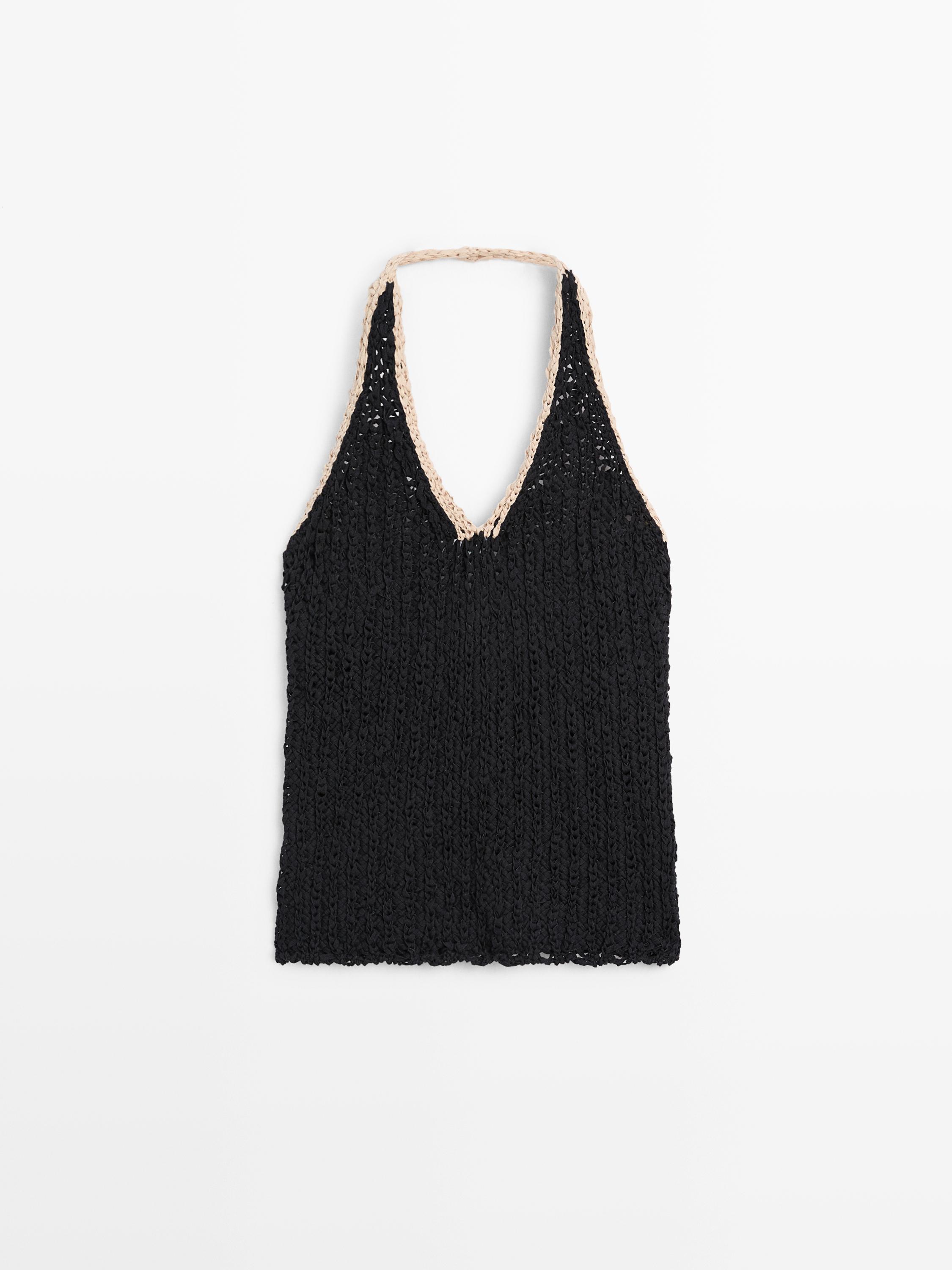 Contrast knit halter top