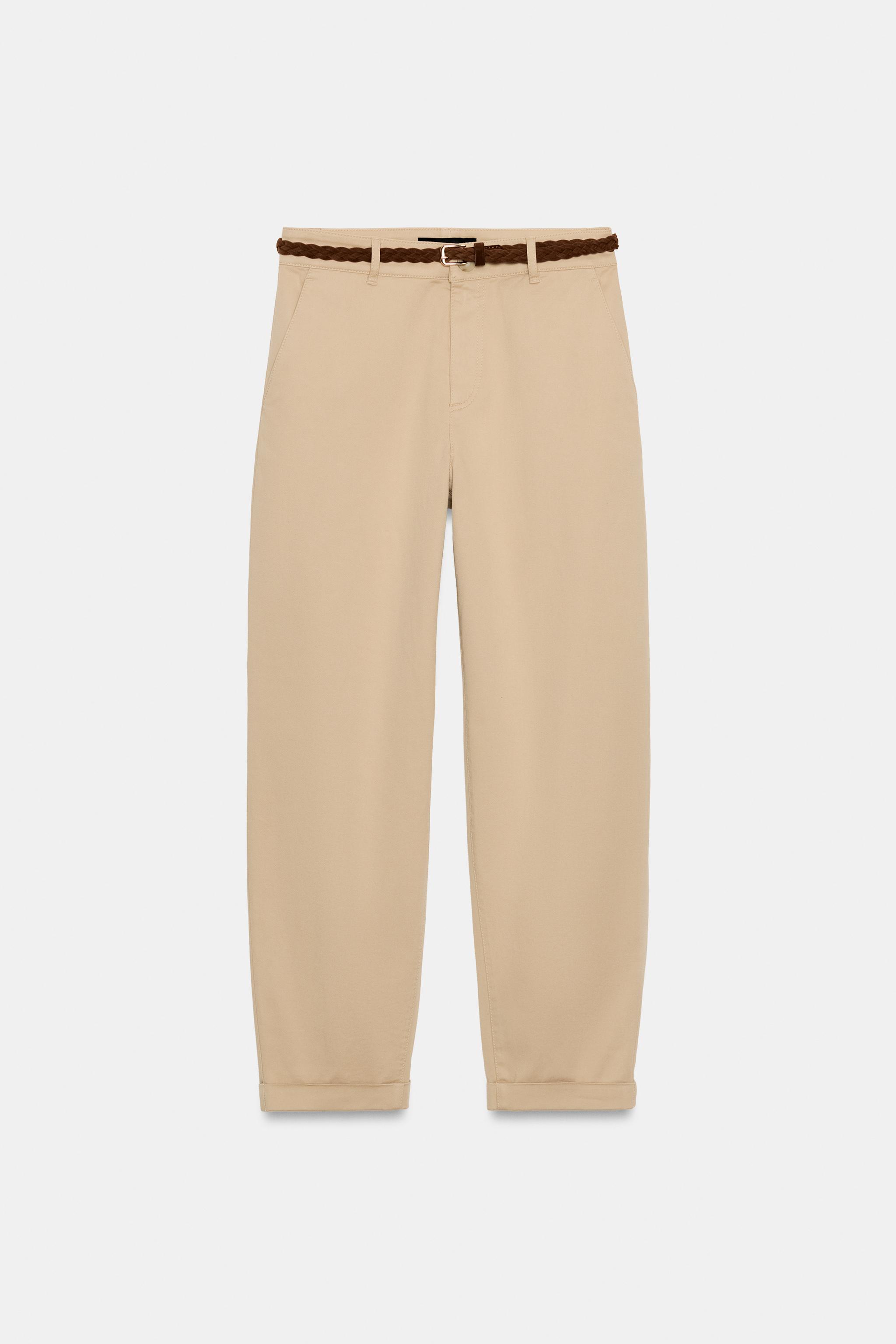 Zara ÖRGÜ KEMERLİ CHINO PANTOLON görsel 6