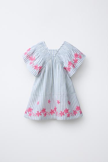 ČRTASTA OBLEKA S CVETLIČNIM VEZENJEM - Belkasta de Zara - Slika 0