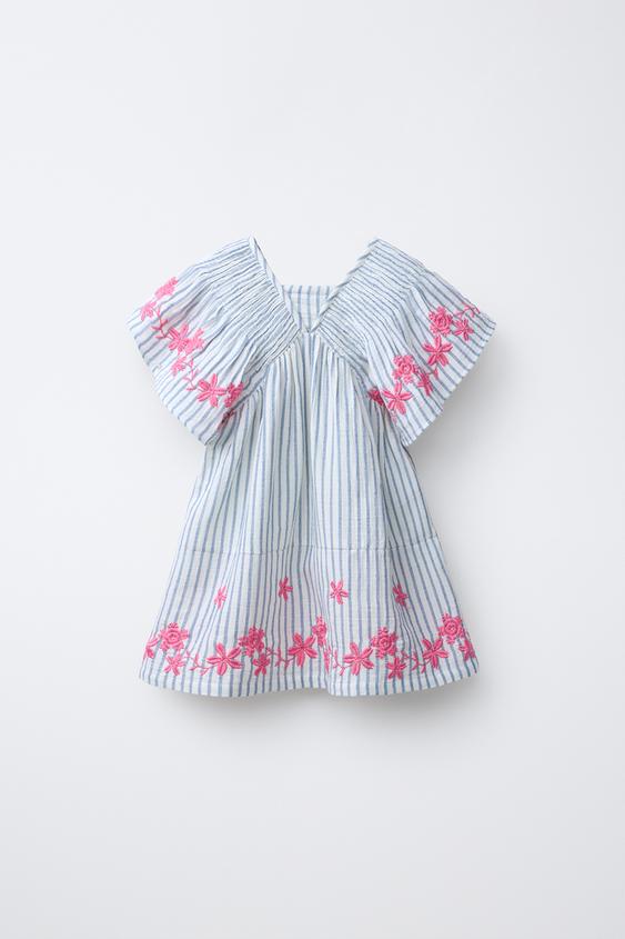 VESTIDO RAYAS FLORES BORDADAS - Blanco roto de Zara - Imagen 0