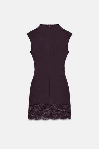 VESTIDO CORTO STRETCH ENCAJE - Marrón oscuro de Zara