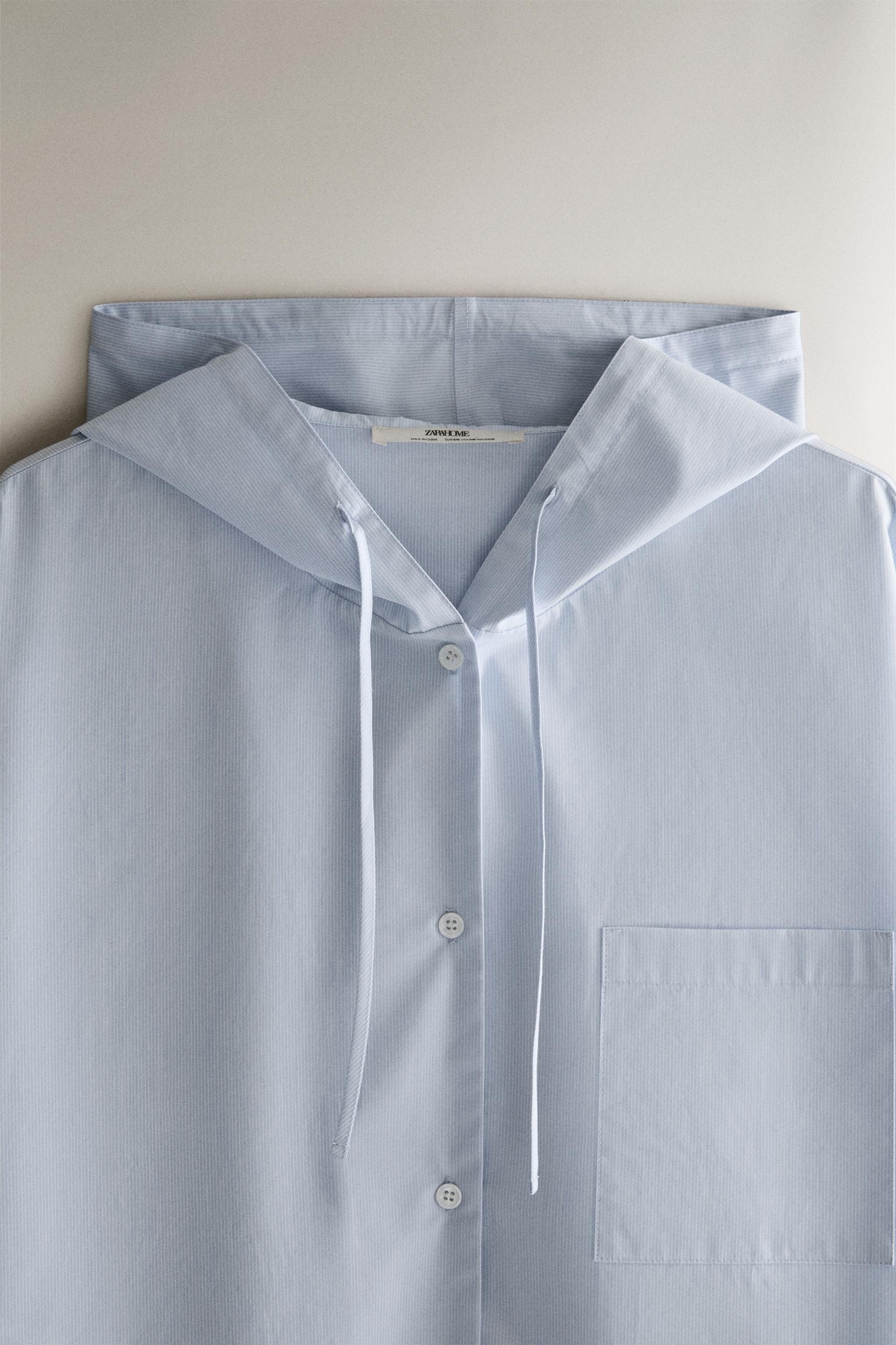 STRIPED HOODED SHIRT — Blue