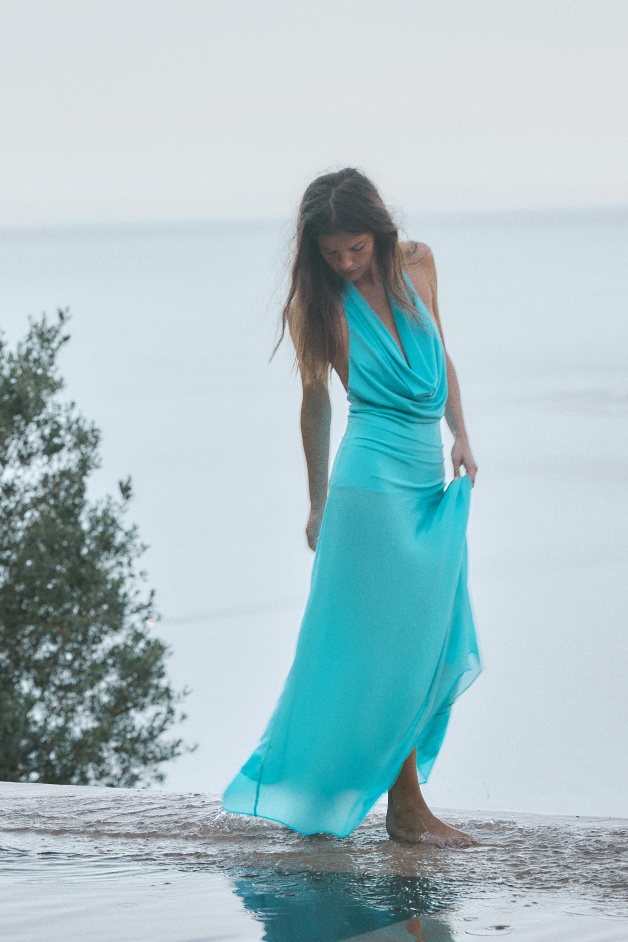 COMBINATION HALTER MIDI DRESS
