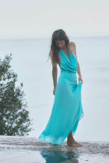 ROBE MI-LONGUE HALTER BIMATIÈRE - Turquoise de Zara - Image 3