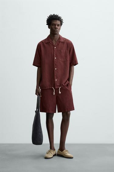 CAMISA DE LINHO - ALGODÃO - Borgonha da Zara - Imagem 0