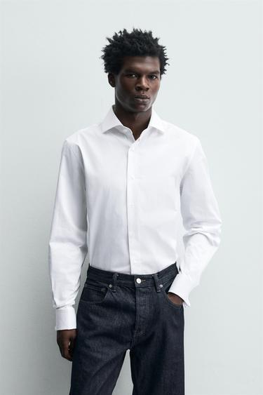 CAMISA ESTRUCTURA MANCUERNILLAS - Blanco de Zara