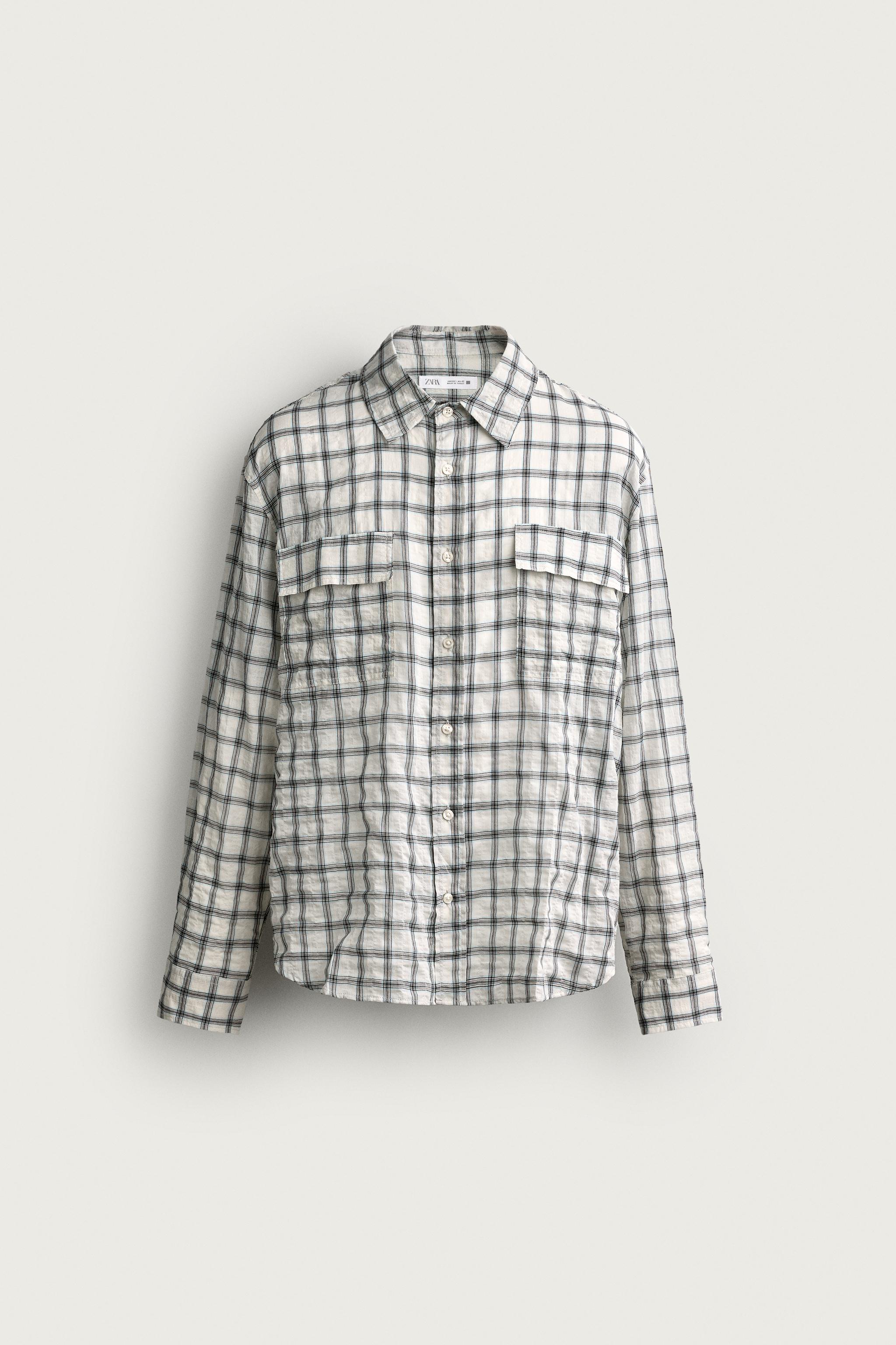 TEXTURED PLAID RELAXED FIT SHIRT — Oyster-white