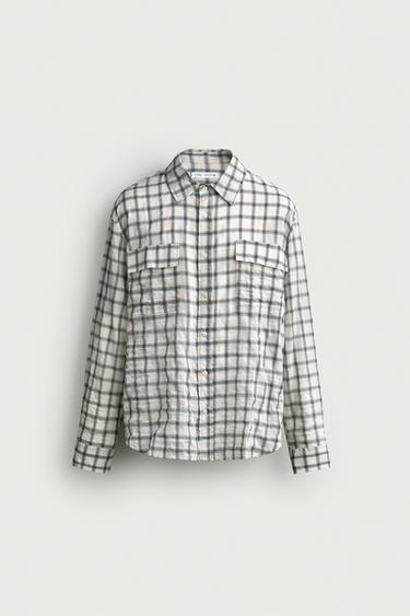 Zara TEXTURED PLAID RELAXED FIT SHIRT - Oyster-white