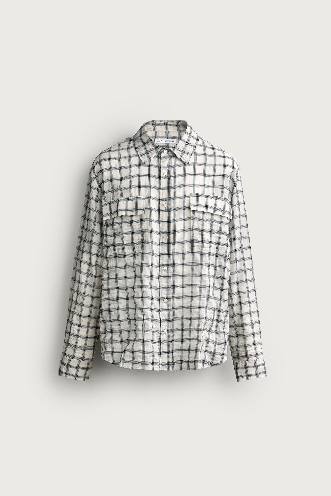 TEXTURED PLAID RELAXED FIT SHIRT — Oyster-white