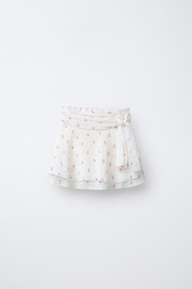 BROEKROK MET BLOEMEN EN VOLANTS - Ecru van Zara - Afbeelding 0