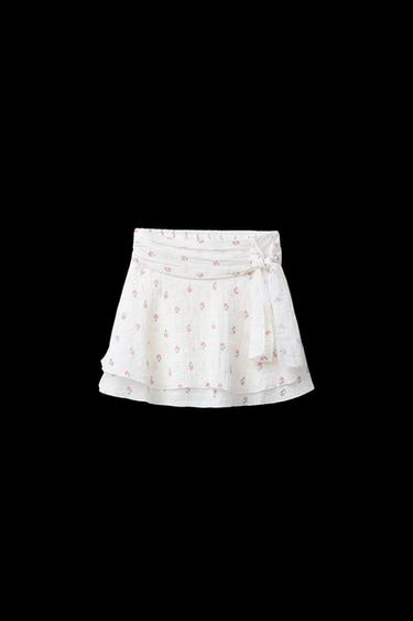 Zara FLORAL RUFFLED SKORT - Ecru - Image 0
