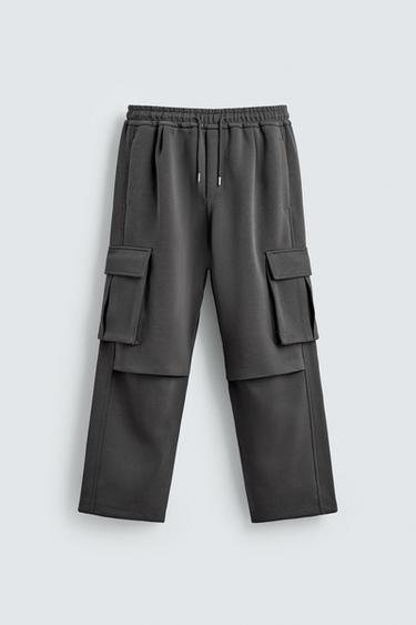 NEOPRENE-EFFECT PLEATED CARGO TROUSERS - Blue / Grey by Zara