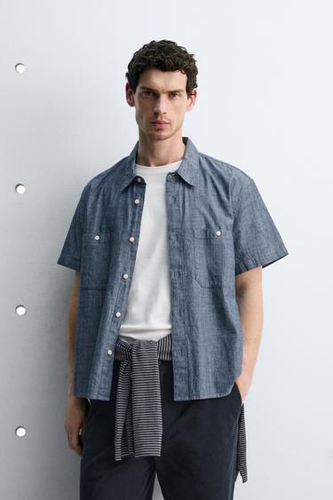 CHAMBRAY DENIM SHIRT - Mid-blue by Zara