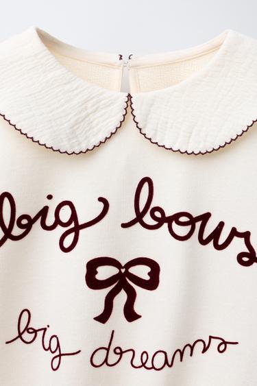 EMBROIDERED PETER PAN COLLAR SWEATSHIRT - Ecru by Zara - Image 2