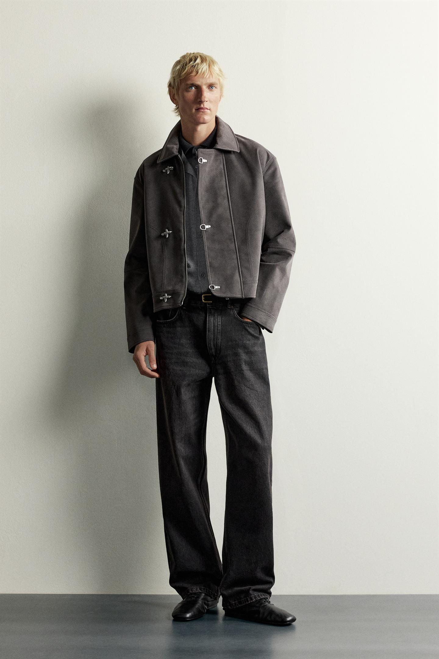 Мужская куртка Zara Suede-Effect Jacket with Frog Fastening, цвет: Антрацитовый серый