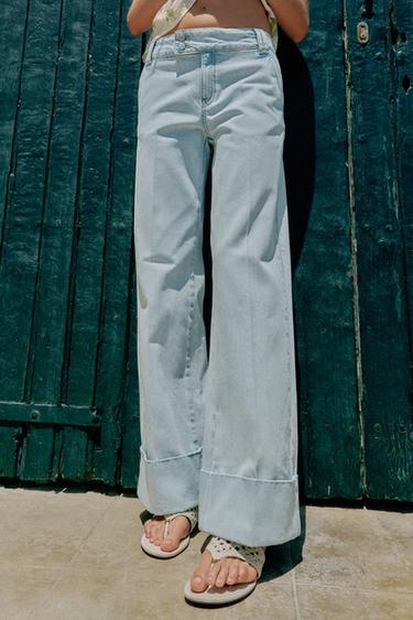 Z1975 STRAIGHT LOW-RISE JEANS WITH TURN-UP HEMS - Light blue by Zara