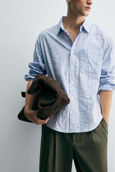 CHEMISE RAYURES EFFET FROISSÉ - Bleu ciel de Zara - Image 4
