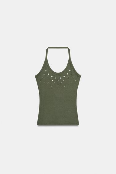 STUDDED T-SHIRT - Green by Zara - Image 0
