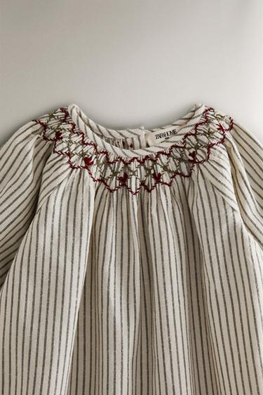 STRIPED CHRISTMAS BABY ROMPER WITH GATHERING - Oyster-white by Zara - Image 1