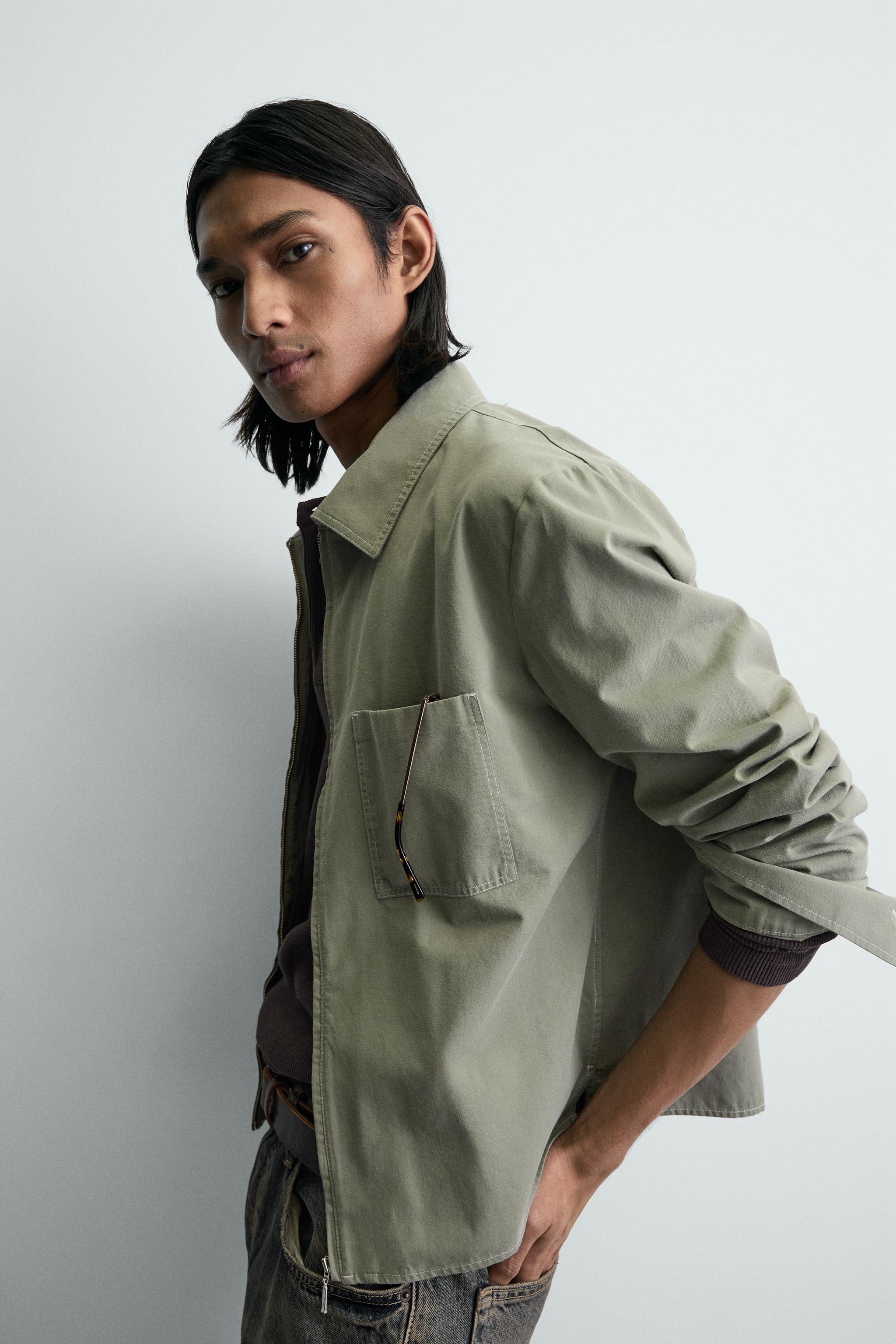 クロップドフィットジップアップシャツジャケット - グリーン | ZARA