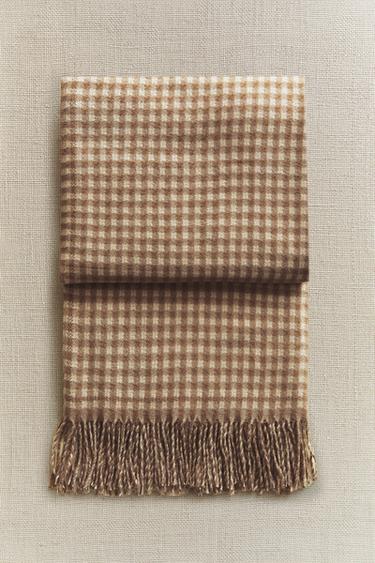 CHECK THROW WITH FRINGING - Dark beige by Zara - Image 5