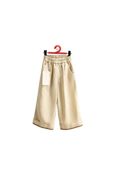 ZARA TIMELESS - LINEN BLEND TROUSERS WITH CONTRAST HEM - Butter by Zara